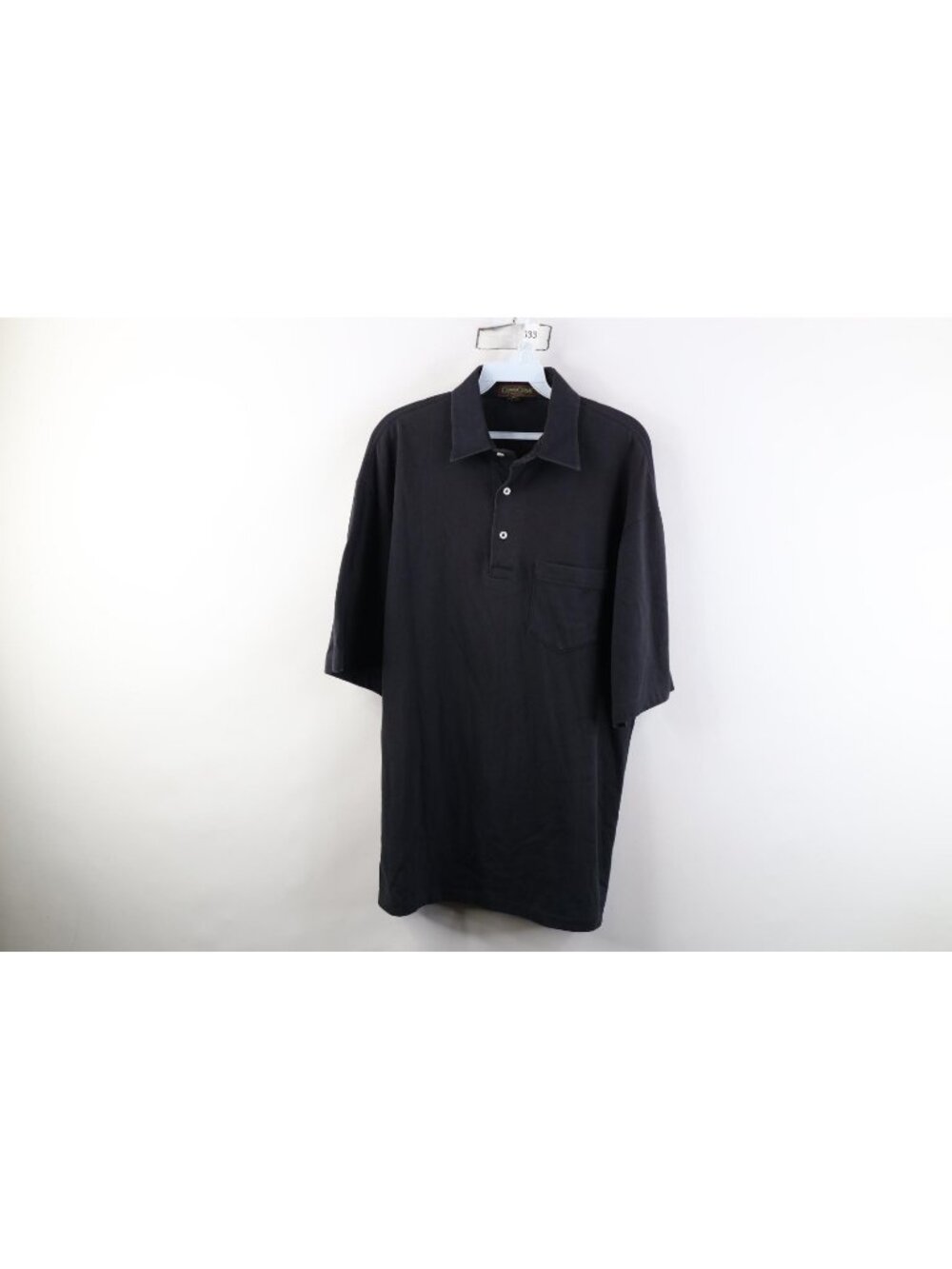 Vintage 90s Streetwear Mens Large Sun Faded Blank Knit Golf Polo Shirt Black USA